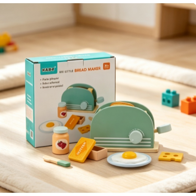 Kids Outdoor Mud Kitchen Accessories - Wooden Simulation Toaster Toy Kids Pretend