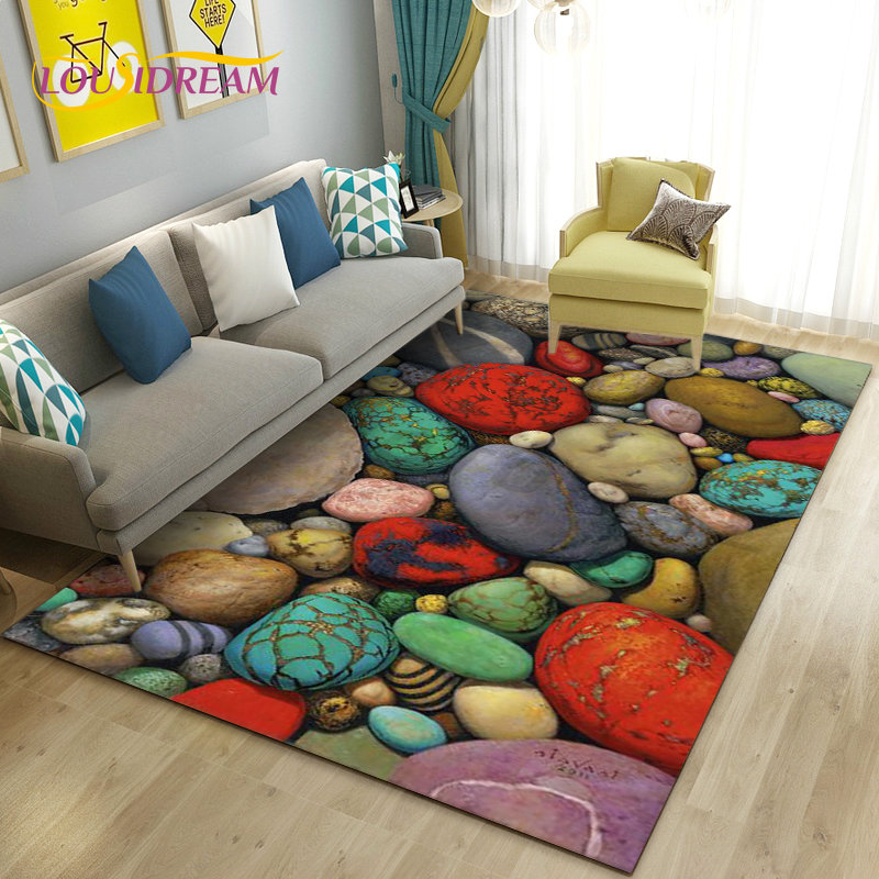 Kids Outdoor Mat Waterproof - 3D Nhiều Màu Sắc Cobblestone Đá