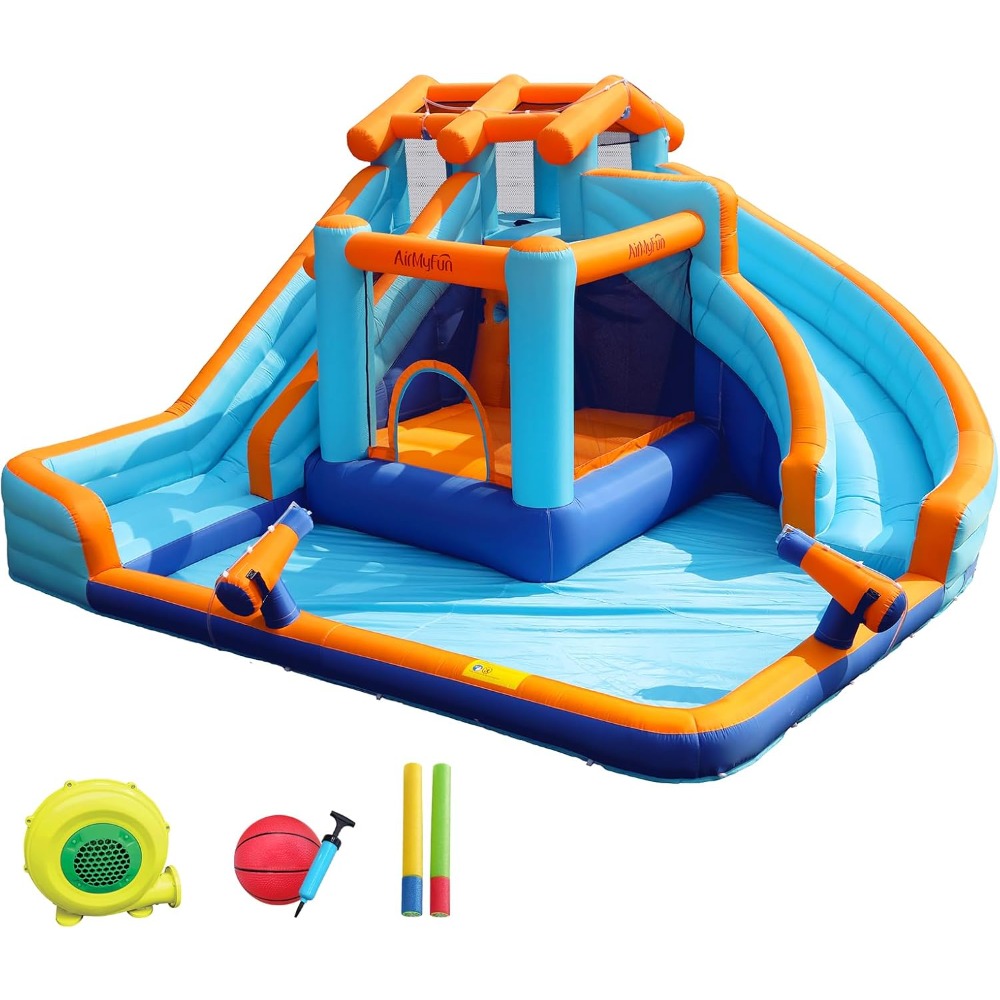 Kids Outdoor Basketball Hoop - Large Water Slide Bounce House with