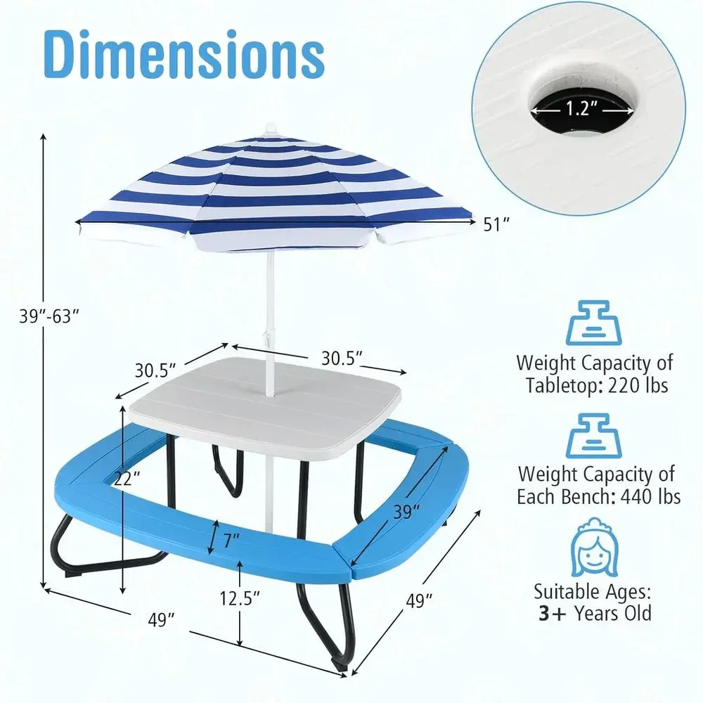 8-Person Kids Picnic Table wit - đánh giá và giá Kids Outdoor Bench