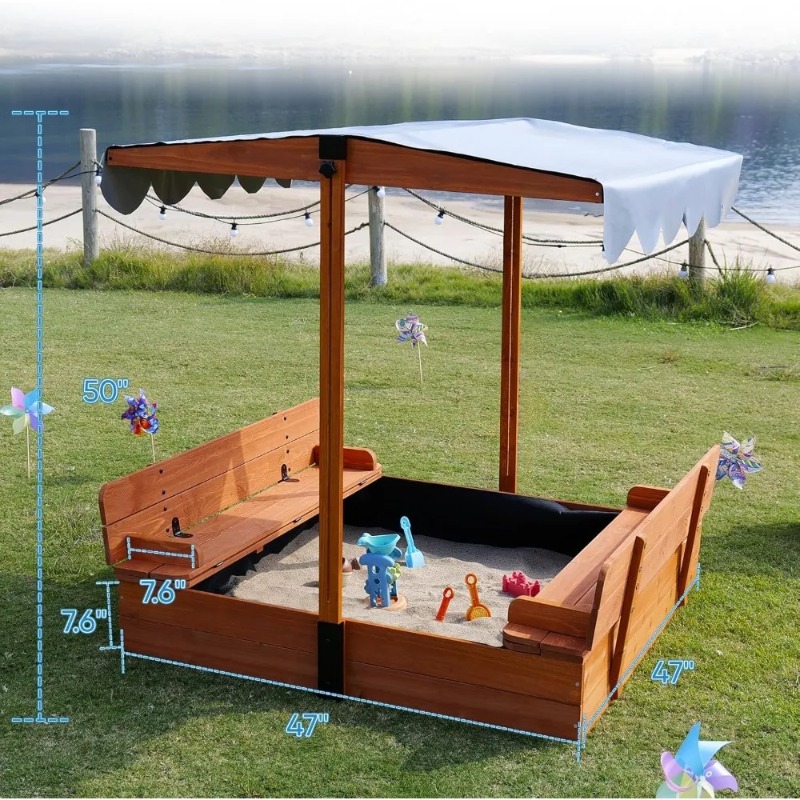 Wooden Kids Sandbox with Canop - đánh giá và giá Kids Outdoor Bench
