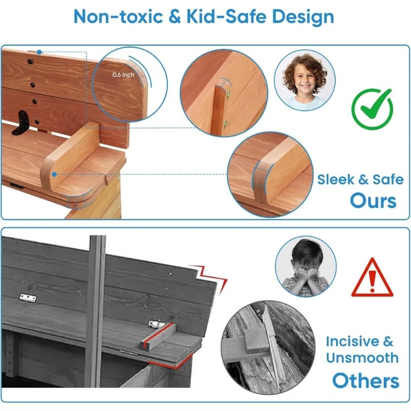 Wooden Kids Sandbox with Canop - đánh giá và giá Kids Outdoor Bench