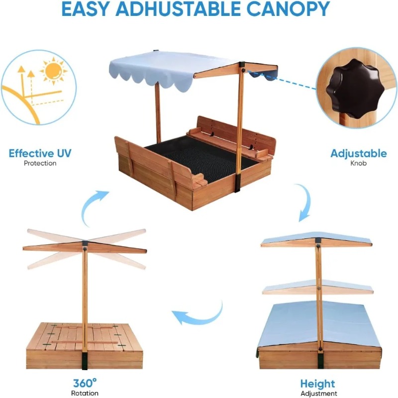 Wooden Kids Sandbox with Canop - đánh giá và giá Kids Outdoor Bench
