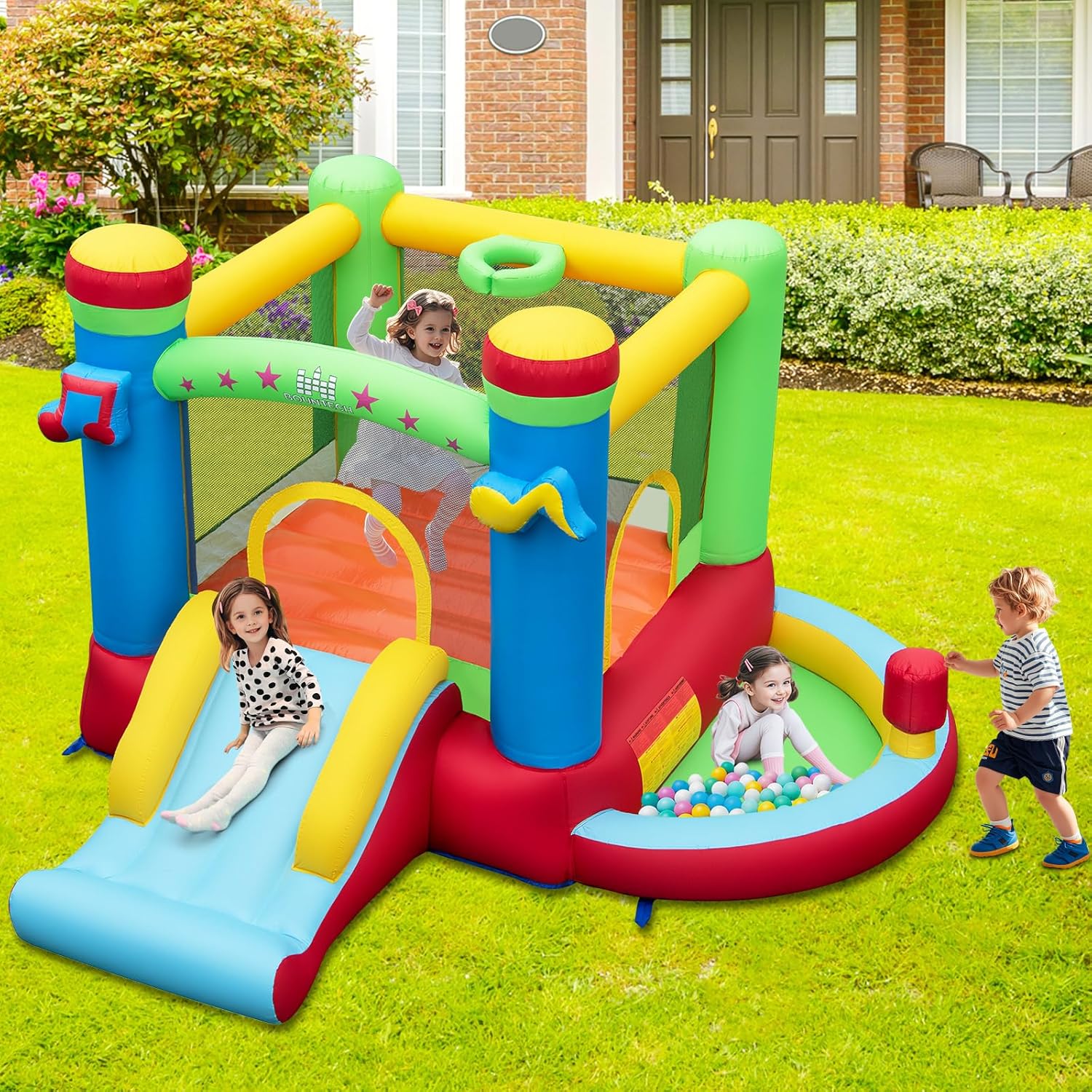 Inflatable Bounce House with B - đánh giá và giá Kids Outdoor Basketball Hoop