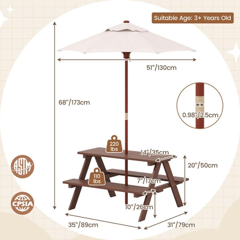 Outdoor 4-Seat Kids Picnic Tab - đánh giá và giá Kids Outdoor Bench