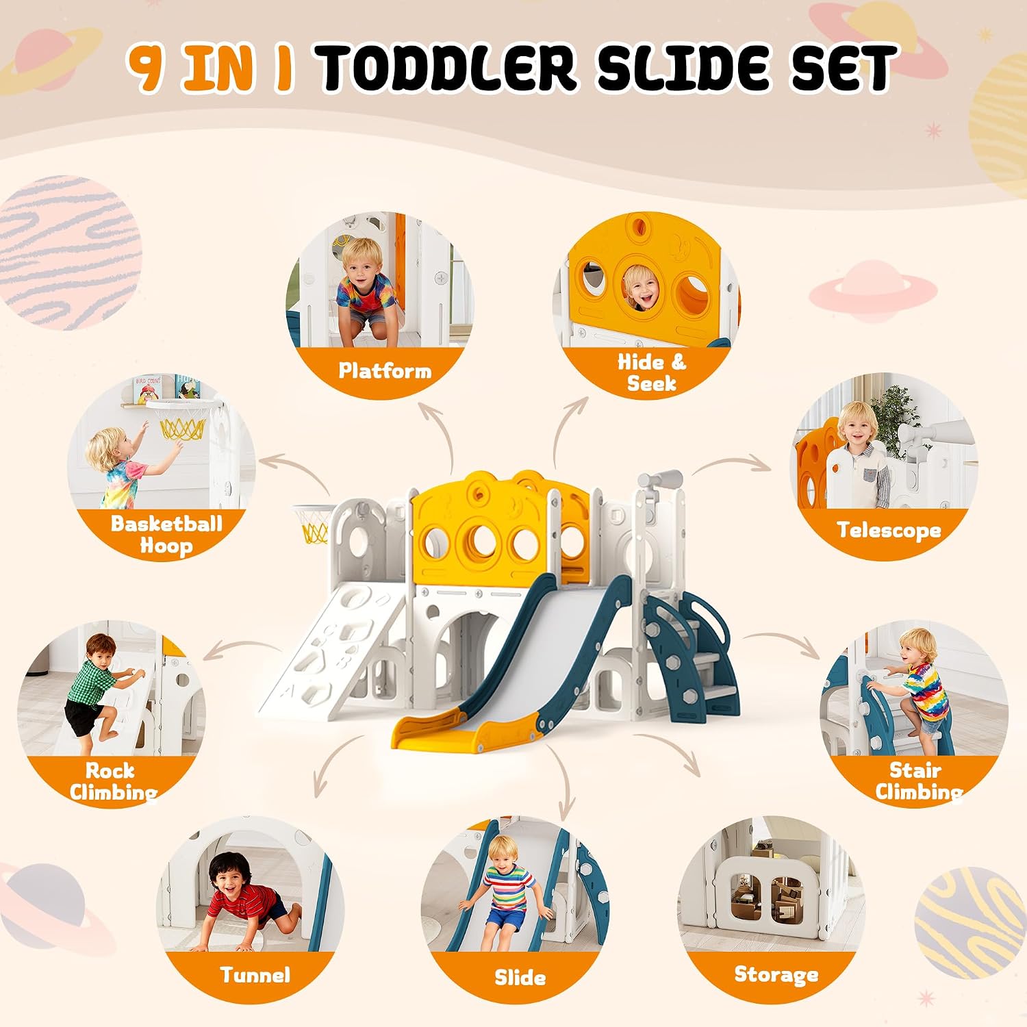 9 in 1 Toddler Slide Set Playg - đánh giá và giá Kids Outdoor Basketball Hoop